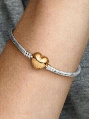 💝💞NWT  Pandora Moments Heart Clasp Snake Chain Bracelet|Two-tone